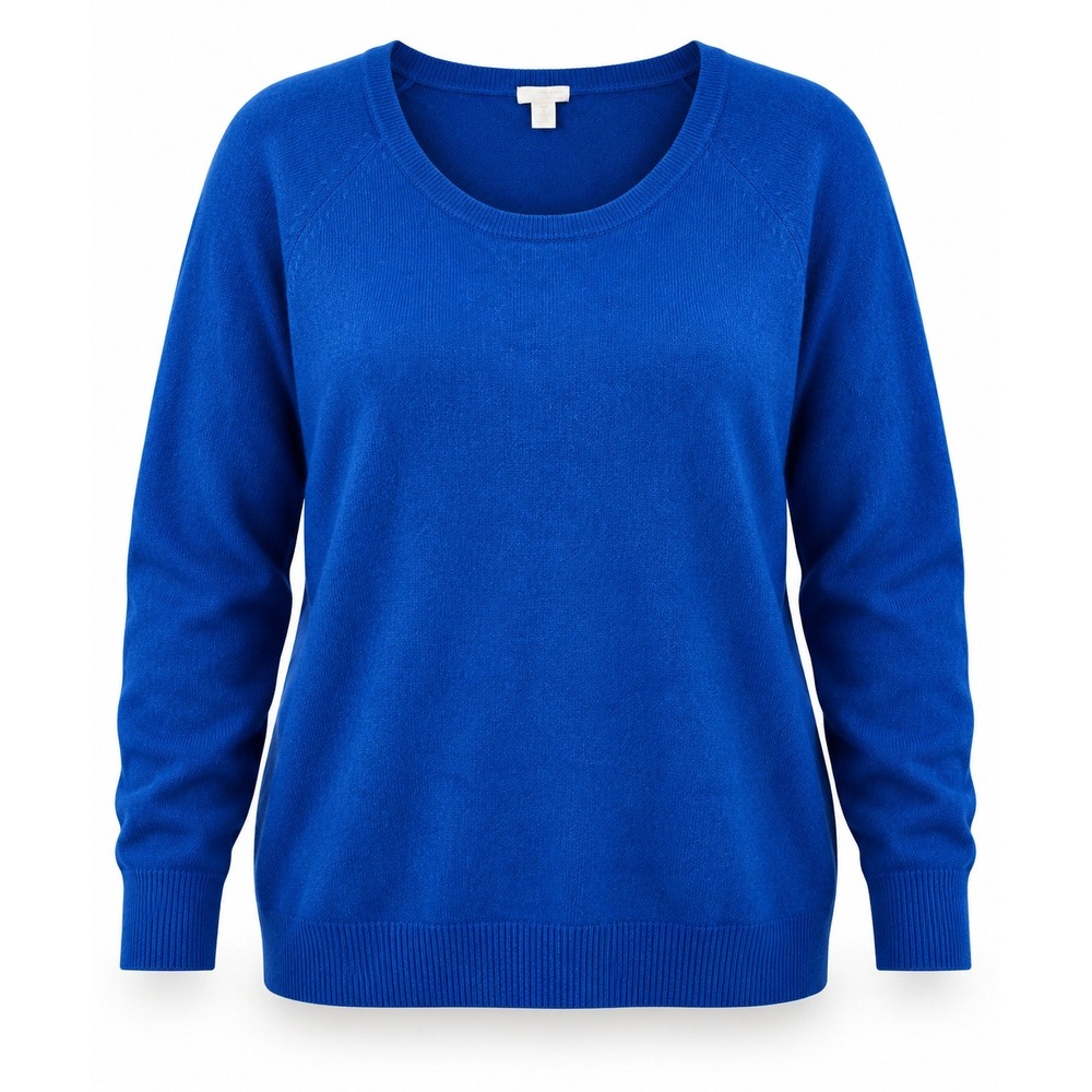 Halogen Cashmere Sweater 2X Royal Blue Scoop Neck Raglan Long Sleeve Plus Size